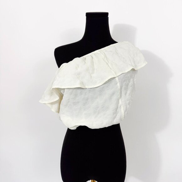 KIMCHI BLUE RUFFLE WHITE OFF THE SHOULDER SHIRT SIZE SMALL - Picture 11 of 11